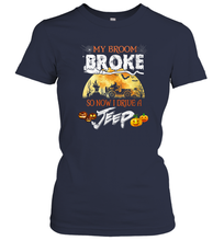 Load image into Gallery viewer, Womens My Broom Broke Now I Drive A Jeep Shirt Halloween Witch Gift Women Cotton T-Shirt