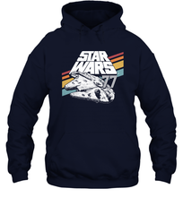 Load image into Gallery viewer, Star Wars Millennium Falcon Retro Rainbow Stripe Unisex Hooded Sweatshirt
