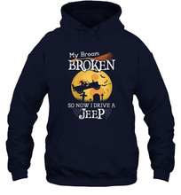 Load image into Gallery viewer, Womens My Broom Broken So Now I Drive A Jeeps Witch Funny Halloween Unisex Hooded Sweatshirt