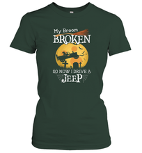 Load image into Gallery viewer, Womens My Broom Broken So Now I Drive A Jeeps Witch Funny Halloween Women Cotton T-Shirt