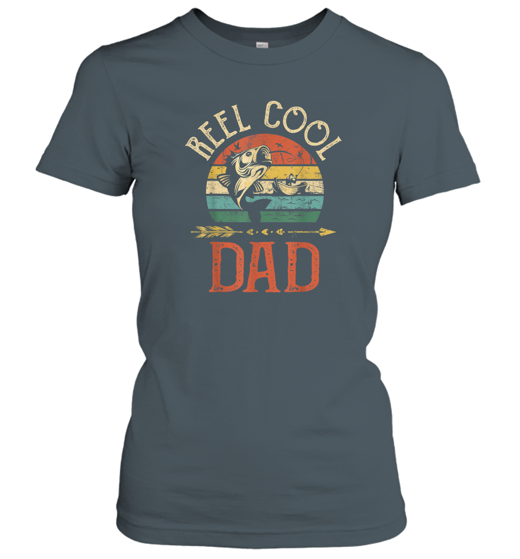 Reel Cool Dad Vintage Fisherman Papa Father's Day Gift Women Cotton T-Shirt