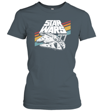 Load image into Gallery viewer, Star Wars Millennium Falcon Retro Rainbow Stripe Women Cotton T-Shirt
