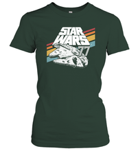Load image into Gallery viewer, Star Wars Millennium Falcon Retro Rainbow Stripe Women Cotton T-Shirt