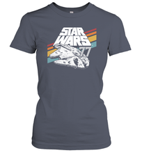Load image into Gallery viewer, Star Wars Millennium Falcon Retro Rainbow Stripe Women Cotton T-Shirt