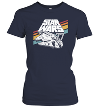 Load image into Gallery viewer, Star Wars Millennium Falcon Retro Rainbow Stripe Women Cotton T-Shirt