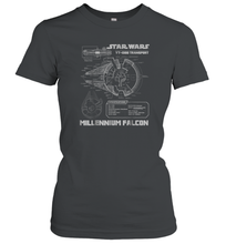 Load image into Gallery viewer, Star Wars Millennium Falcon Grey Schematics Graphic Women Cotton T-Shirt