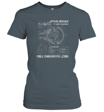 Load image into Gallery viewer, Star Wars Millennium Falcon Grey Schematics Graphic Women Cotton T-Shirt