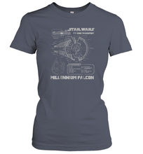 Load image into Gallery viewer, Star Wars Millennium Falcon Grey Schematics Graphic Women Cotton T-Shirt