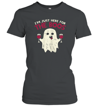 Load image into Gallery viewer, Womens Im Just Here For The Boos Funny Ghost Halloween Wine Lover Women Cotton T-Shirt