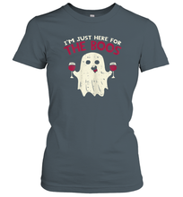 Load image into Gallery viewer, Womens Im Just Here For The Boos Funny Ghost Halloween Wine Lover Women Cotton T-Shirt