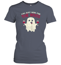 Load image into Gallery viewer, Womens Im Just Here For The Boos Funny Ghost Halloween Wine Lover Women Cotton T-Shirt