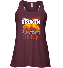 Load image into Gallery viewer, Womens My Broom Broke So Now I Drive A Jeep Funny Witch Halloween Gift Women Racerback Tank