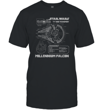 Load image into Gallery viewer, Star Wars Millennium Falcon Grey Schematics Men Cotton T-Shirt