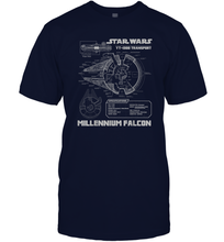 Load image into Gallery viewer, Star Wars Millennium Falcon Grey Schematics Men Cotton T-Shirt